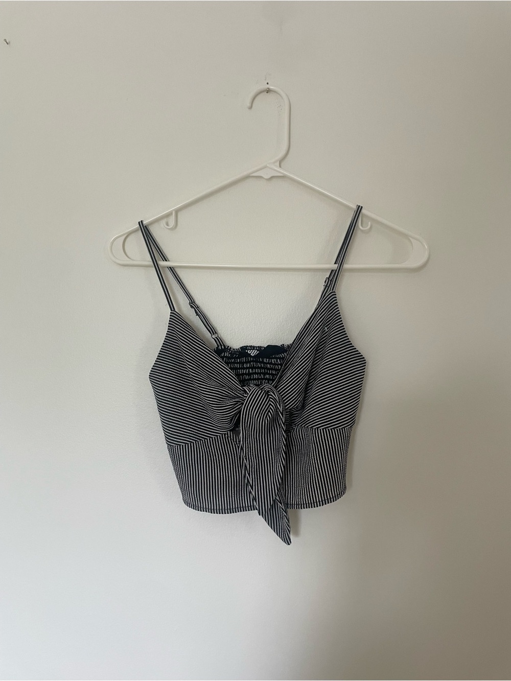Striped Tie-Front Cami Crop Top - Black & White